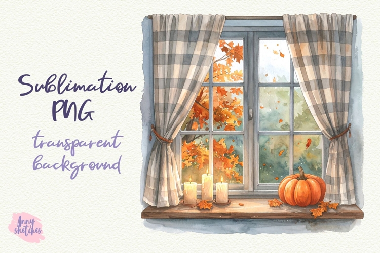 Fall Window Scene PNG Sublimation Baking Clipart