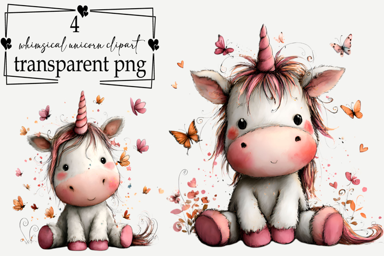 Whimsical Unicorn Clipart Watercolor PNG