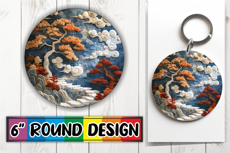 Embroidered Beauty Scene Circle Kaychain Sublimation Design example image 1