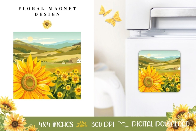 Flowers Magnet PNG, Paper Sunflowers Magnet Sublimation