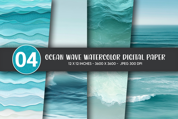 Ocean Wave Watercolor Digital Paper example image 1