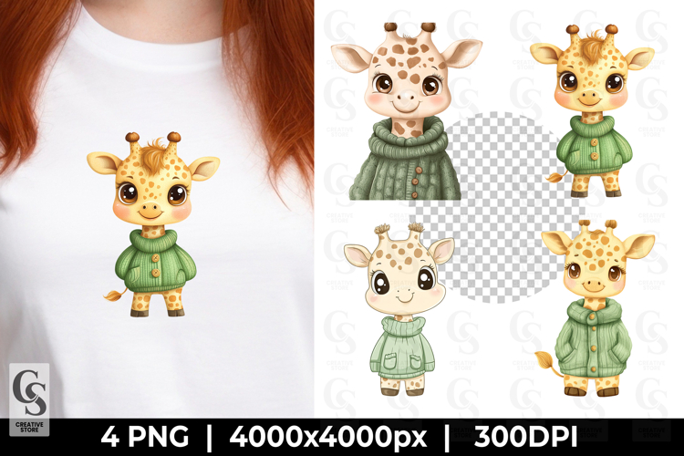 Cute Giraffe in Sweater Kawaii Animal Clipart PNG