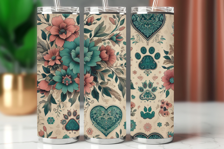Tumbler Wrap 20 oz - floral heart rustic