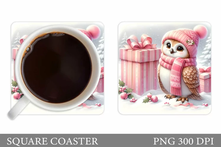 Christmas Owl Coaster Design. Christmas Owl Sublimation