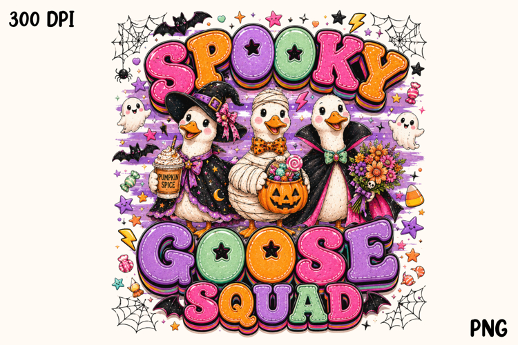 Spooky Goose Squad Cute Halloween Duck Friends PNG