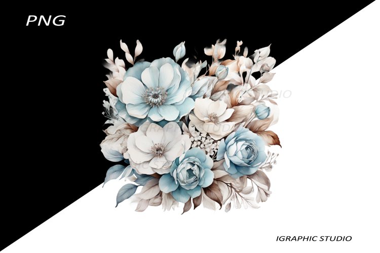 Blue and Rose gold FlowersPNG, Bouquet PNG