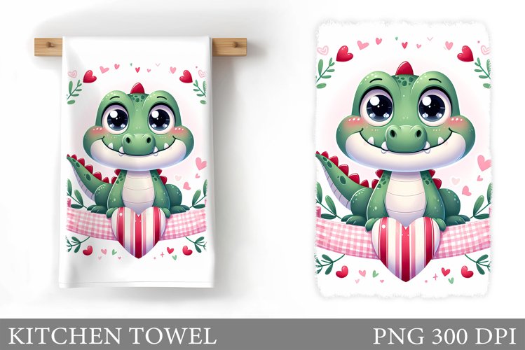 Cute Crocodile Kitchen Towel. Valentines Kitchen Towel example image 1