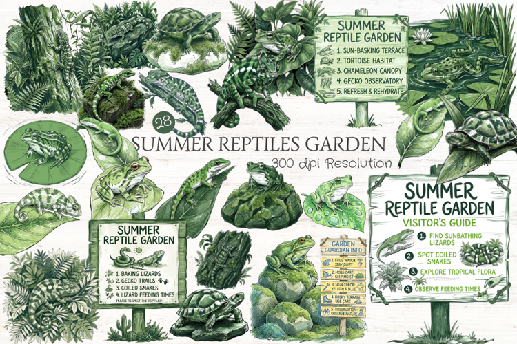 Summer Reptiles Garden Clipart