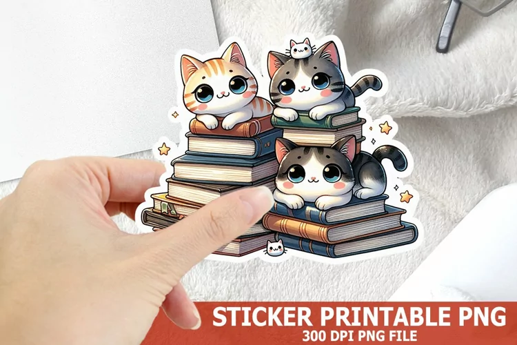 Cute Cat on A Stack of Books Sticker| Books Sticker