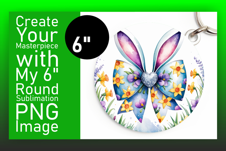 Chic Round Design for Keychain PNG , Easter Bunny