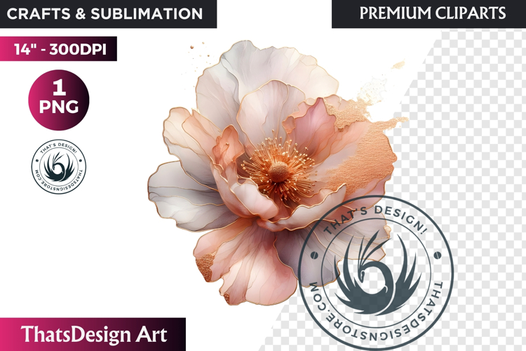 Rose Gold Pink flowers Clipart, Abstract Flowers Wedding PNG