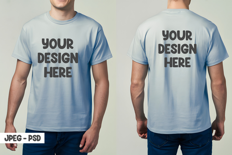 Blue T-Shirt Mockup Front and Back Jpeg & Psd