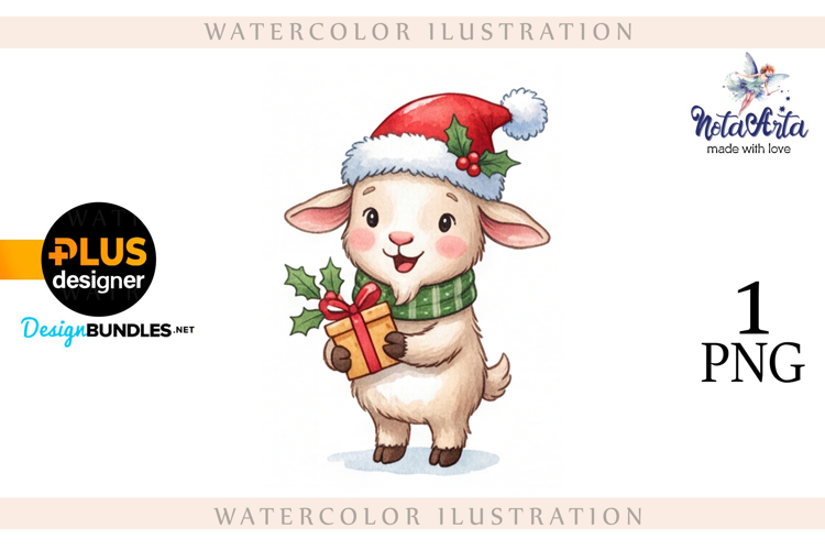 Christmas Goat in Watercolor Style