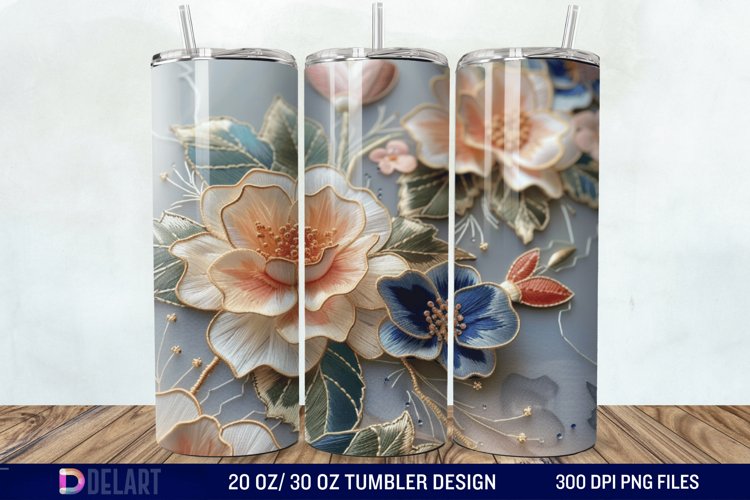 3D Embroidery floral Tumbler Wrap example image 1
