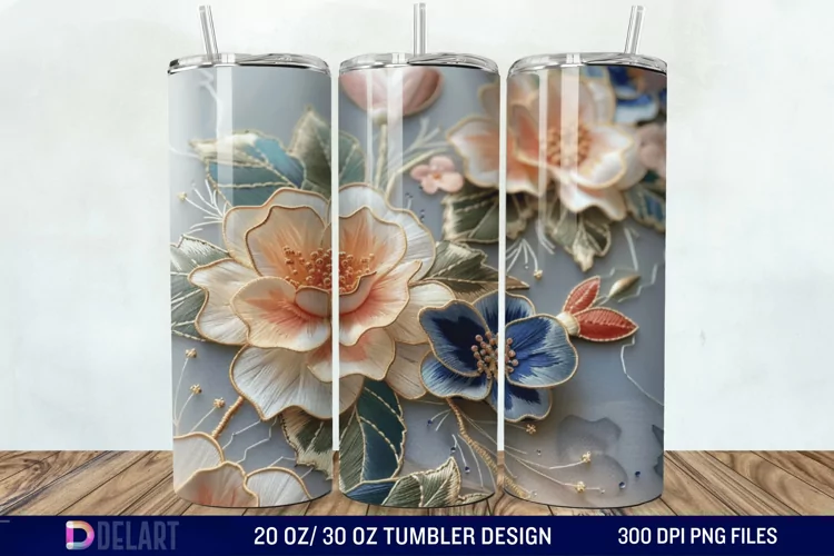 3D Embroidery floral Tumbler Wrap