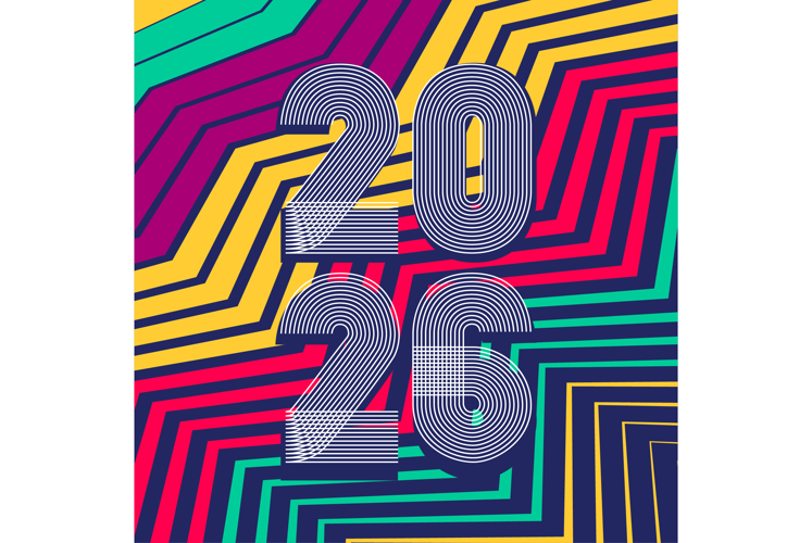 Retro cover background with vertical 2026 number on colorful