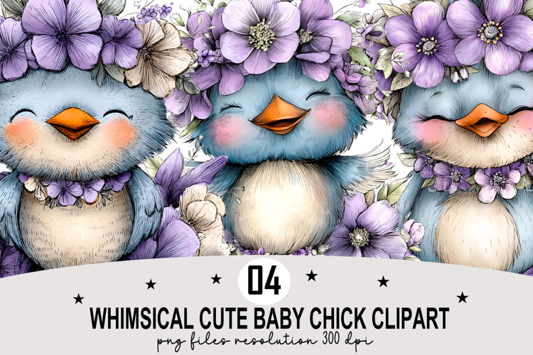 whimsical cute baby chick clipart Watercolor PNG example image 1