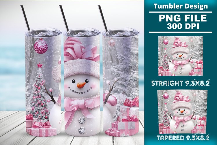 Pink Christmas snowman 20oz tumbler wrap design