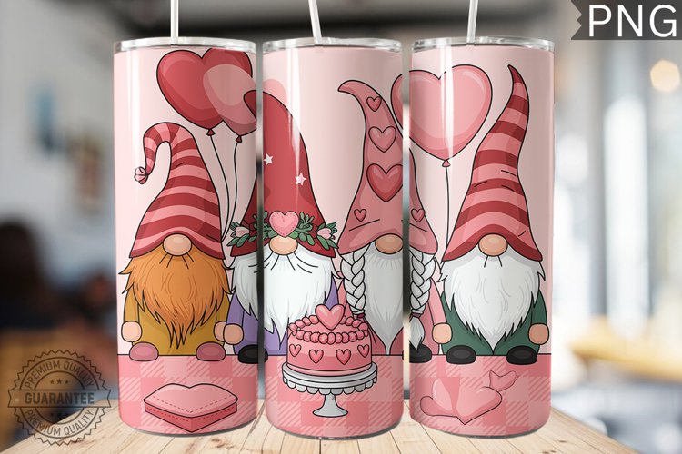 Valentines Day Gnome Tumbler Wrap - High Quality 300 Dpi