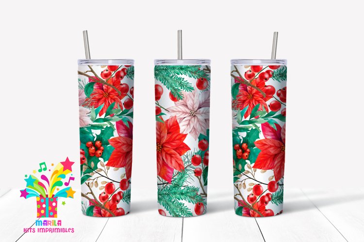 Christmas Flowers Skinny tumbler Sublimation example image 1