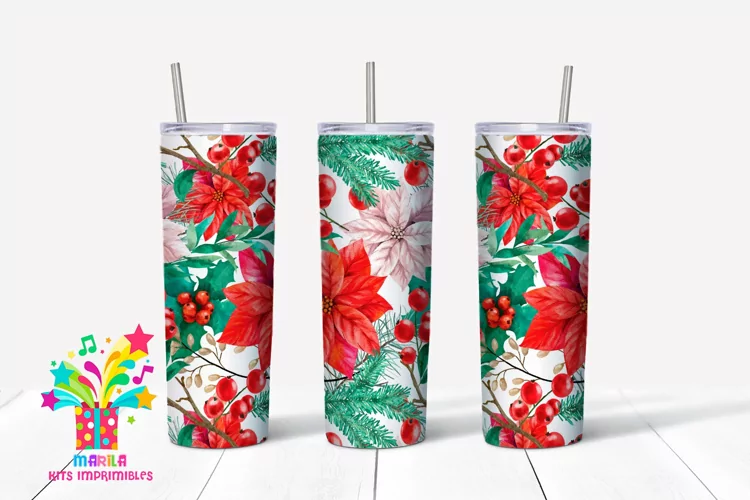 Christmas Flowers Skinny tumbler Sublimation