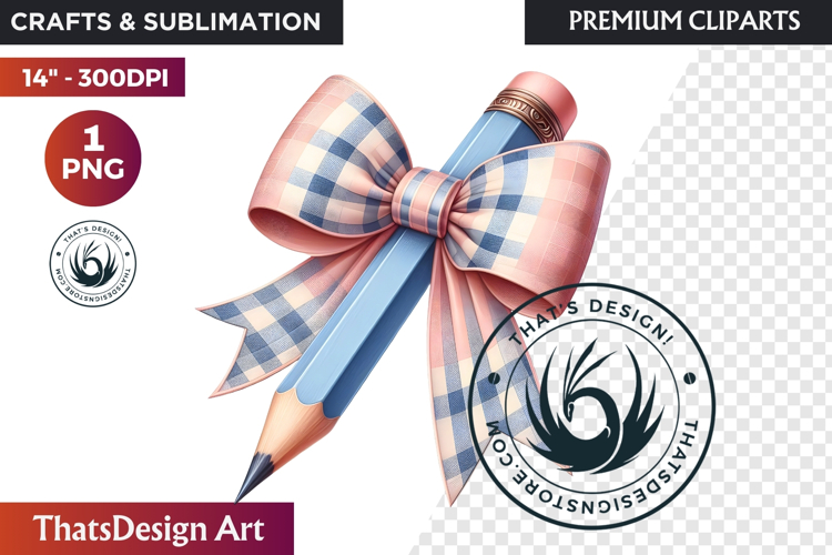 Pastel Coquette Pencil bow Clipart Girly School Supplies