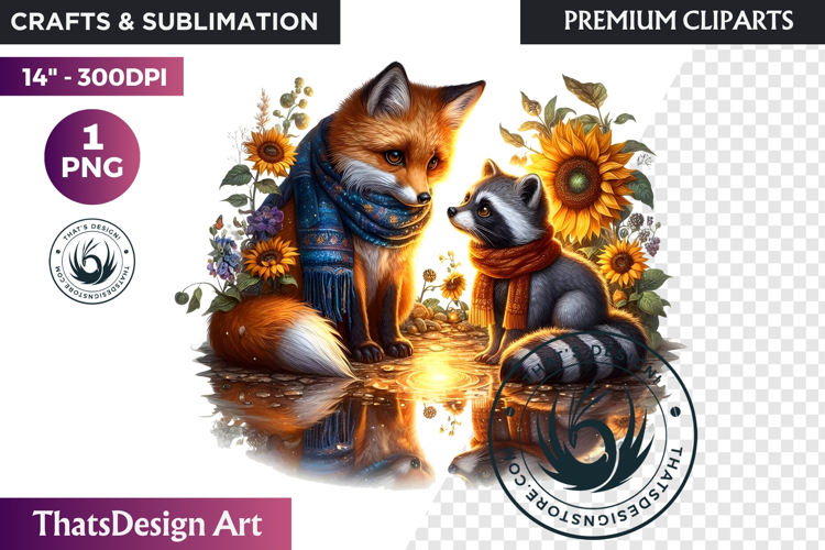 Enchanted Woodland Animal & Sunflower Clipart PNG