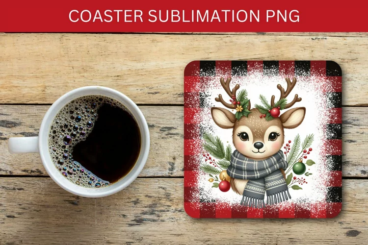 square coaster - reindeers wreath