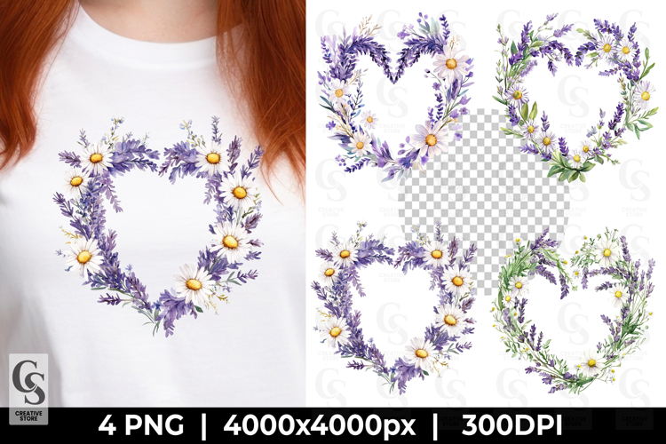 Lavender Heart Floral Clipart PNG