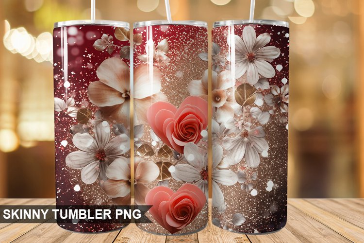 3D Valentines Day Tumbler Design | Sublimation Wrap 20 Oz