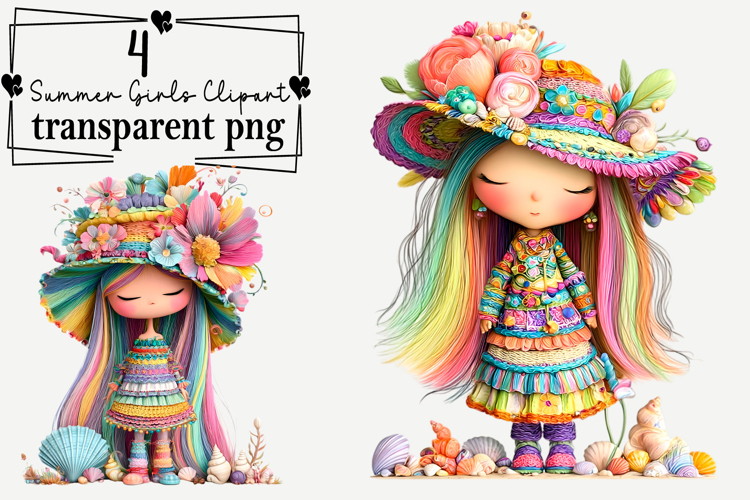 Summer Girls Clipart Watercolor PNG example image 1