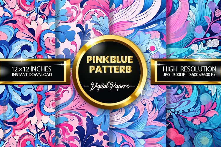 Pinkblue Patterb Digital Papers - 04 Variations