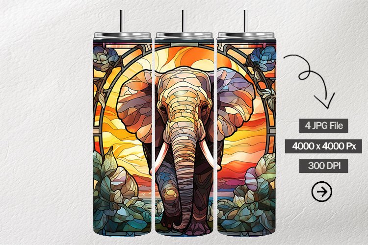 Elephant Stained Glass Square Coaster - 04 Variations