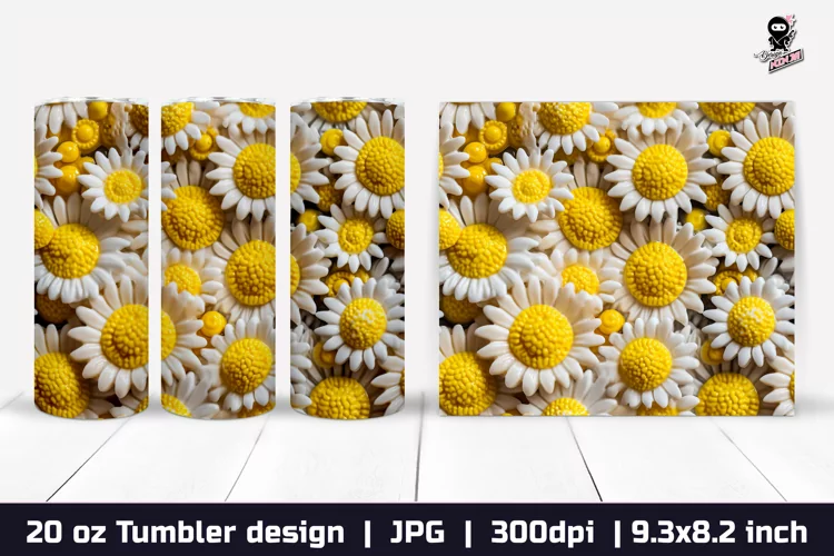 3d Flowers Tumbler, Daisy Tumbler Design