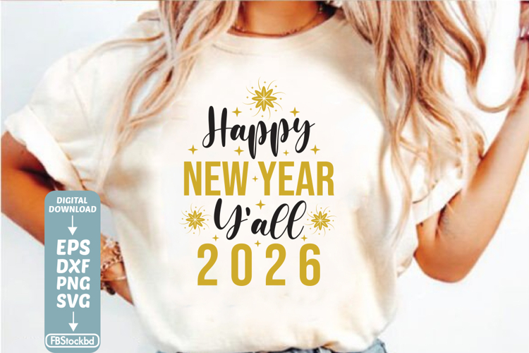 Happy New Year yall 2026 SVG Cuts File, Happy New Year 2026