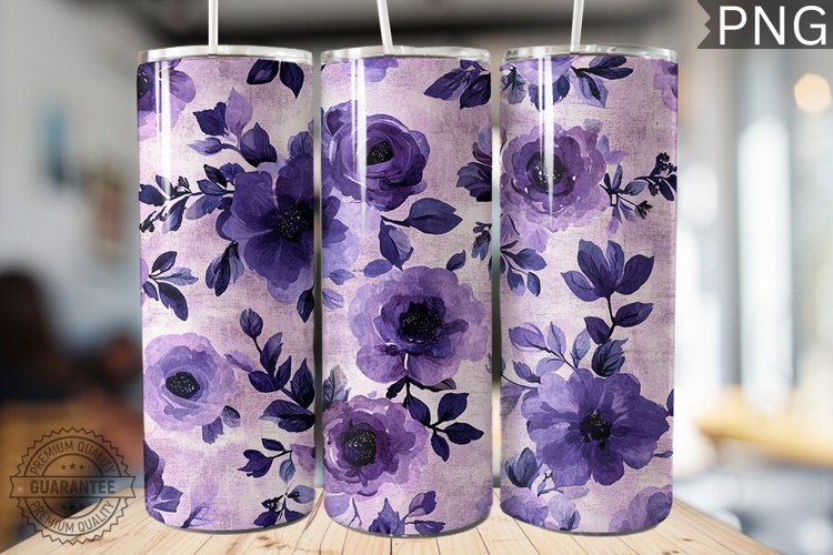 Purple Floral Tumbler Wrap - High Quality 300 Dpi example image 1
