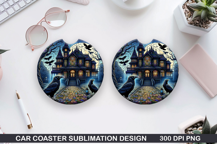 Crows Car Coaster Sublimation| Halloween Coaster PNG Design