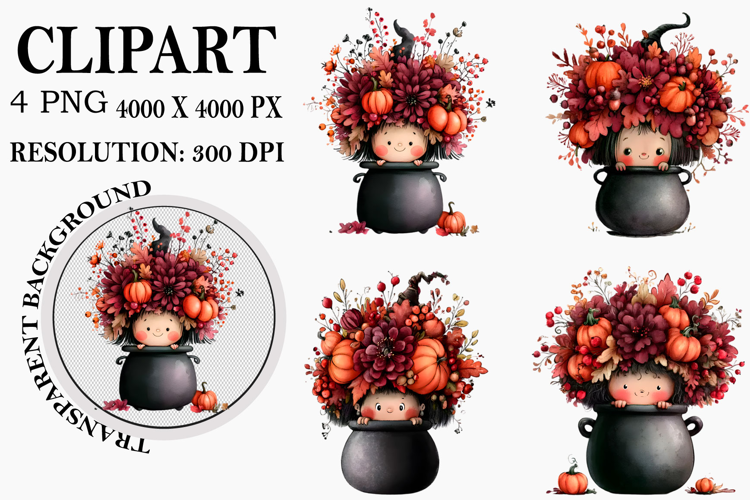 Whimsical Spooky Halloween Clipart Watercolor PNG