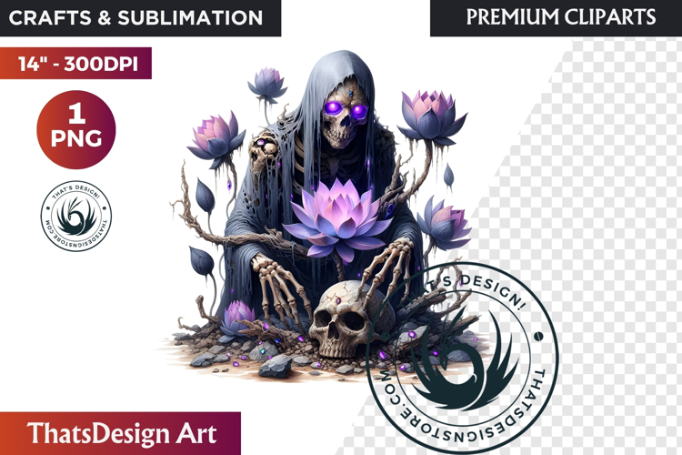 Pink & Black Gothic Halloween Skeleton Clipart PNG, Skull