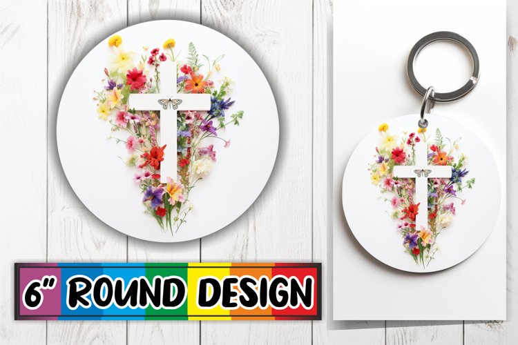 Peaceful Watercolor Cross Keychain Motif