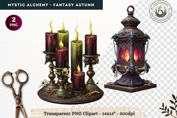 Gothic Witch Mystic Alchemy Clipart, Autumn Apothecary PNG