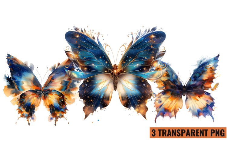 Watercolor Magic Butterflies Clipart, PNG example image 1