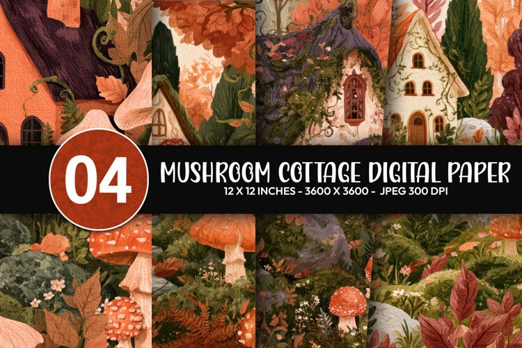 Mushroom Cottage Digital Paper example image 1