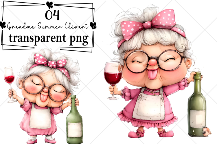 Whimsical Funny Grandma Summer Clipart Watercolor PNG