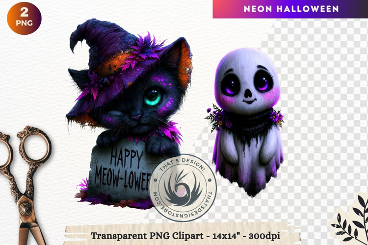 Neon Halloween Character Clipart Spooky Kawaii ghost PNG