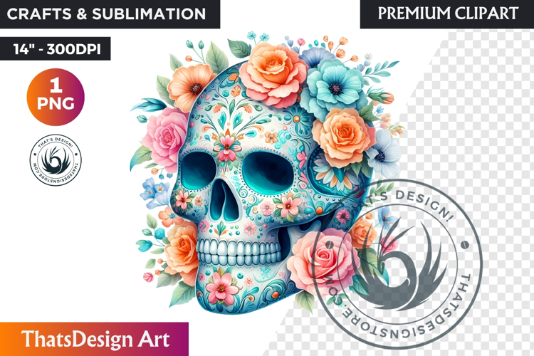 Pastel Floral Day of the Dead Clipart PNG,sugar skull design