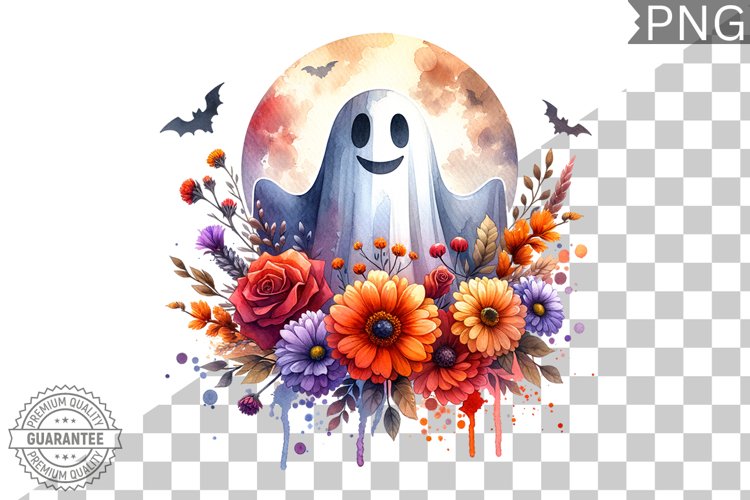 Halloween Ghost And Flowers Sublimation - Halloween Clipart