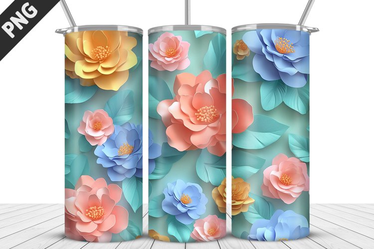 3D Daisy Flowers 20oz Tumbler Wrap | Sublimation Design