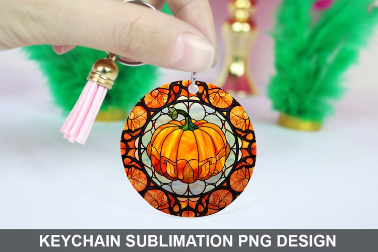 Pumpkin Keychain Sublimation, Round Keychain PNG Design