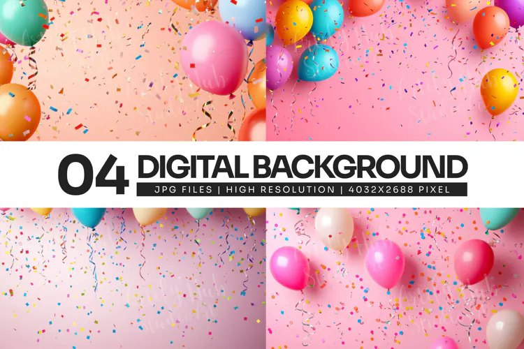 Pink Balloon Confetti Background